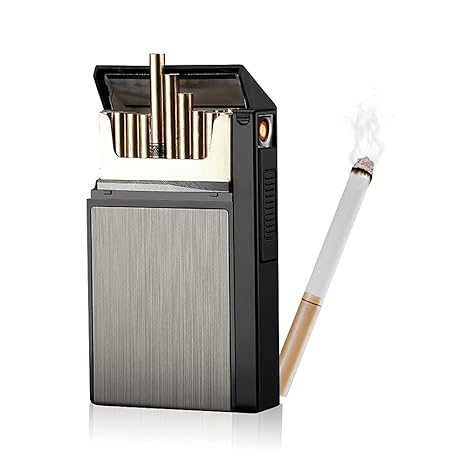 TOL Cigarette Case with Electric Lighter,Brushed Aluminum Cigarette Box for Whole Package 20pcs 100mm Cigarettes,Moisture Proof and Scratch Resistant